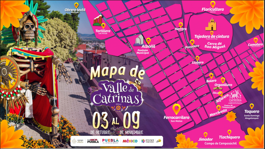 Valle de Catrinas 2025 en Atlixco, Puebla mapa del valle de catrinas 2025 atlixco puebla